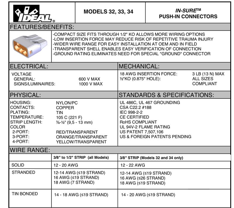 Ideal Industries Ideal Electrical 30-1031 in-Sure 2-Port x25, 3-Port x25, 4-Port x25, Push-in Wire Connector (75 Pack) - Image 3